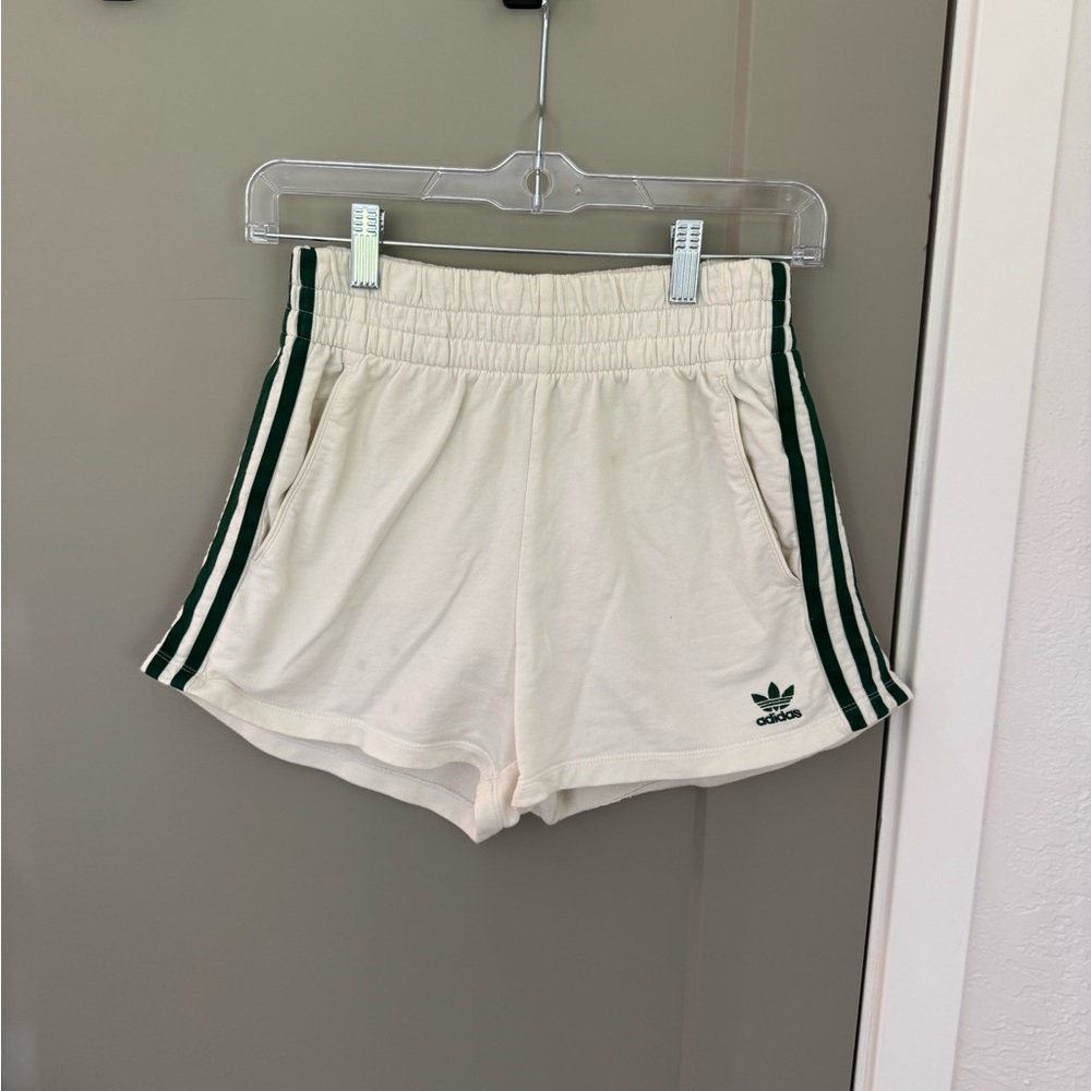 Adidas Women's Athletic Shorts in Cream with Green Accents